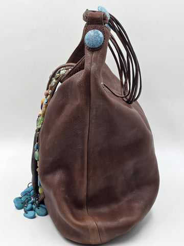 Vintage Cole Haan G Series Brown Leather Native American Style Large Hobo Bag
