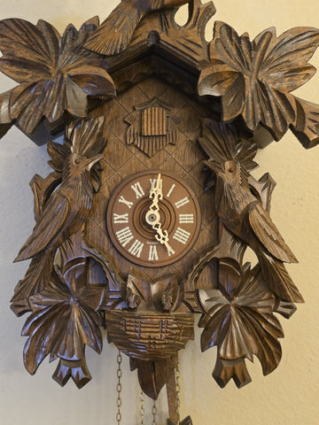 Vintage German Black Forest 8 Day Cuckoo Clock Regula 34-J Carved Birds. Works