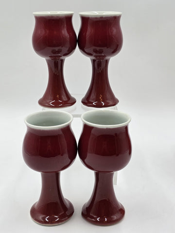 Vintage 1982 Studio Art Porcelain JS Cummings Red Pitcher & 4 Glasses Signed.