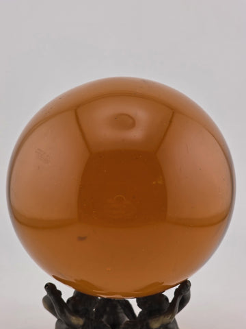 Vintage Amber Glass Crystal Ball Sphere w/ Brass Cherub Putti Base 4” Inch Dia.