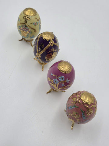 Set Of 4 Franklin Mint House of Faberge Jeweled Imperial Eggs Stands Boxed