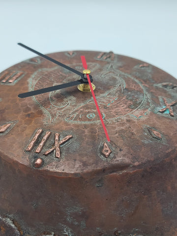 Antique Copper and Wrought Iron Frying Pan Shaped Clock - New Movement. Works