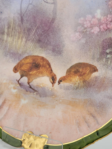 RARE 19th C LIMOGES FRANCE PHEASANTS PLATE CHARGER HANDPAINTED AND STAMPED