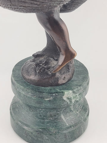 Antique Suzanne Bizard 1873 - 1963 Bronze Sculpture - Girl with Baskets 11 1/2"