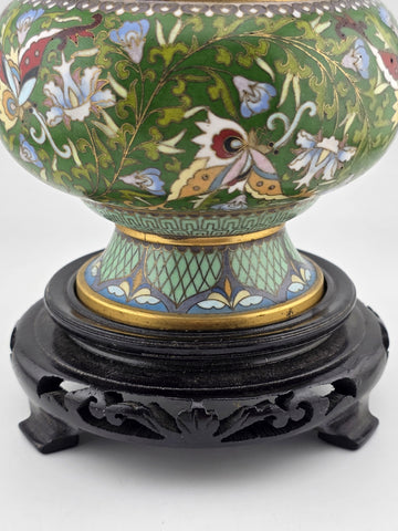 Gorgeous Mid Century Chinese Cloisonne Vase Featuring Flowers & Butterflies