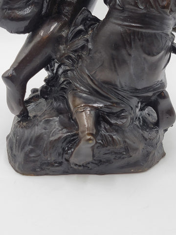 Rare Antique C 1910 Auguste Moreau "Torch Boy" Heavy Bronze Sculpture. 16 Inch