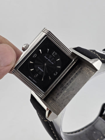 Vtg German Made Jean Muller Reverso Mechanical Dual Dial Flip Case Watch. Runs.