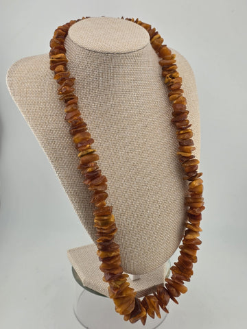 Vintage Genuine Baltic Cognac Amber Chunky Bead Necklace Long 26" Graduated.