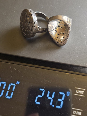 Pair Of Chunky 925 Artisian Sterling Silver, handmade Pebble Style Rings.