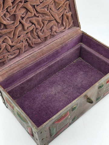 RARE ANTIQUE JAPANESE COPPER  BRASS-BOUND JEWELRY BOX W RAISED ENAMEL DECO MEIJI