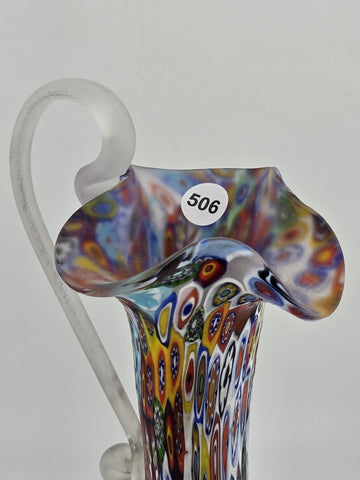 Vtg Fratelli Toso Murano Millefiori Art Glass Vase Pitcher Colorful Floral Italy