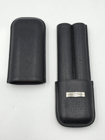 Vintage S.T. Dupont Black Grain Leather & Black Gold Cigar Case For 2 Cigars