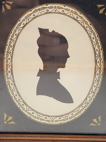 Rare Antique 1920 Portrait Silhouette Of An Old Lady In A Deep Wooden Frame.
