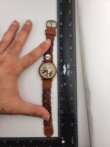 Rare Collectible Taz Wooden Dial Bezel Braided Leather Fossil Watch. Serviced.