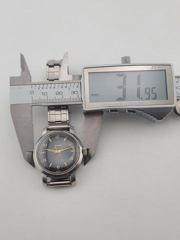 Vintage 1950 Zodiac Hermetic Swiss Black Dial Gilt Numerals Manual Watch. Works