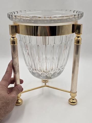 Design Guild Crystal Champagne Chiller Vertical Cut with Stand Brass Barware