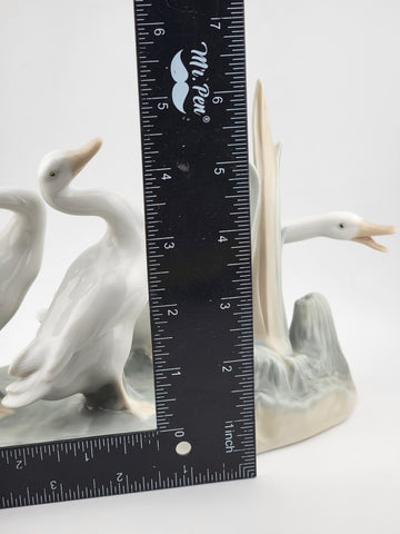 Try This. Lladro #4549 Geese With Snail on Reeds Large Porcelain