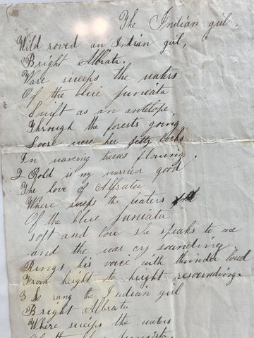 Rare OOAK 1847 Handwritten Poem “The Indian Girl” Signed Salisbury Massachusetts