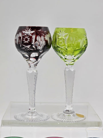 5 NACHTMANN TRAUBE 4 1/2" CORDIALS CRYSTAL WINE GLASSES MULTI COLOR CUT TO CLEAR