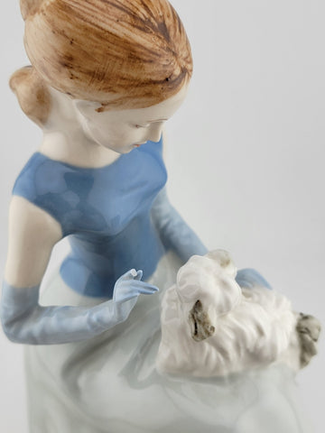 Vintage Collectible Royal Dux Seated Lady W Dog Porcelain Figurine Bohemia 10"