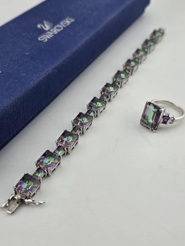 Mystic Topaz Rainbow Tennis Bracelet & Matching Ring. Sterling Silver 925.
