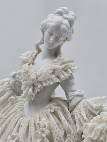 Large Jacqueline Porcelain Lace Figurine Victorian Lady Dresden Style Lace Dress