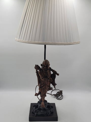 Pair Of Antique C 1910's Chinese Handcarved Boxwood Statues Made Into Lampshades