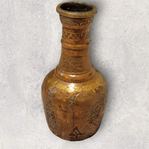 19th C Huge 18" Antique Indo Persian Qajar Islamic Copper Jug. Heavily Engraved.