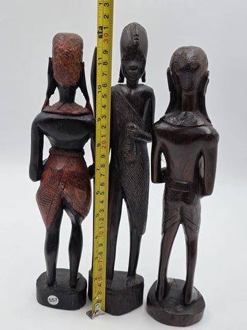 Set Of 3 Vintage Hand Carved Kenyan African Wood Tribal Figures Maasai Sculpture