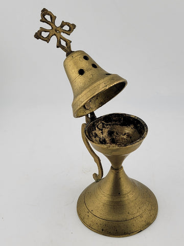 Set Of 2 Antique Islamic Middle Easter Brass and Wood Ornate Incense Burners.