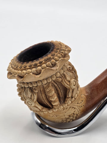 Antique C1920 Turkish Meerschaum Tobacco Pipe Hand Carved Figural Lucite Stem.