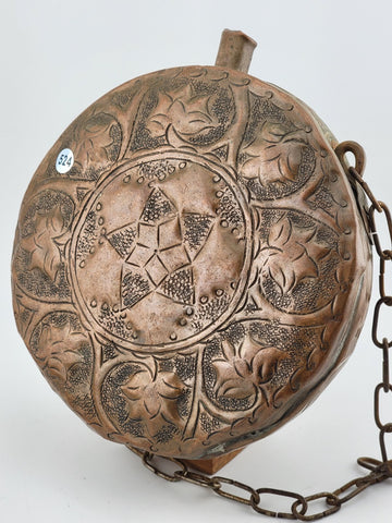 ANTIQUE OTTOMAN/ MOROCCAN ISLAMIC ORIENTAL ORNATE BRASS GUN POWDER FLASK BOTTLE