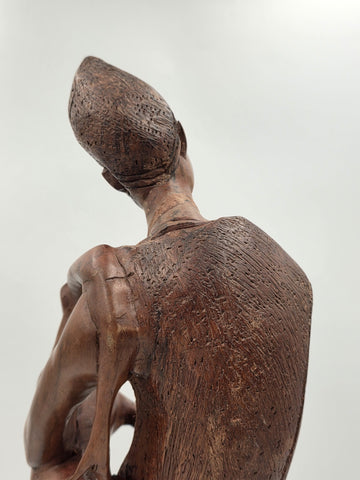 Rare Vintage African Yoruba Style Hand Carved Wood Drummer Figure 22" Tribal Art