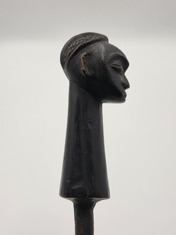 Rare OOAK Antique African Carved Wood Head & Iron Ceremonial Ritual Staff 20"