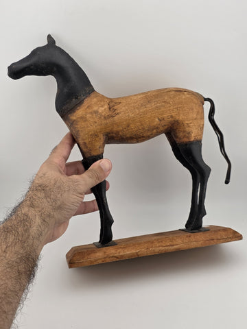 Vintage, Hand Carved Wood & Metal, Folk Art, Horse Sculpture