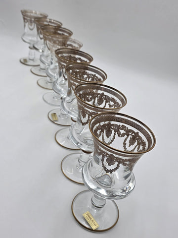 Set Of 8 Neiman Marcus Arte Italica Medici 24K Gold Glasses Goblets. 6.8 In Tall