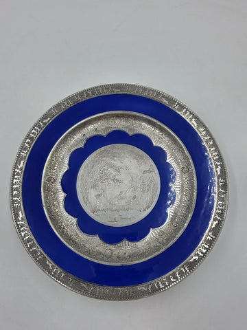 Set of 3 Antique Czech Silver Inlaid Blue Enamel Fairy Plates c.1910 Art Nouveau