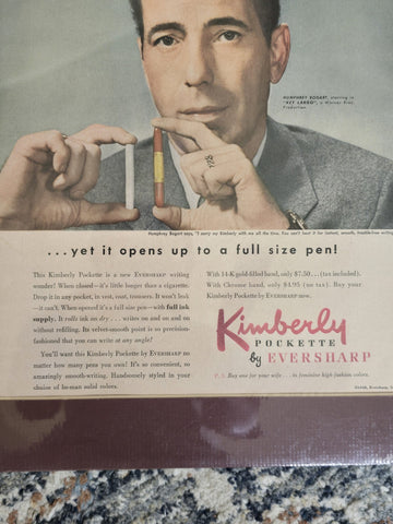 1948 Humphrey Bogart Kimberly Pockett Eversharp Pen- Vintage Ad. Original