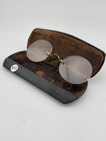 Early Pince Nez Pinch Nose Shell Frame Lens Spectacles w/Case No Frame