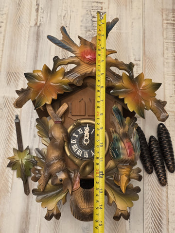 Vtg German Regula Black Forest Hunter Musical Cuckoo Clock 3 Weight Carved. Read