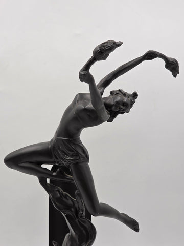 ANTIQUE ART DECO BRONZE STATUE SCULPTURE LADY FLAME LEAPER FERDINAND PRIESS LAMP
