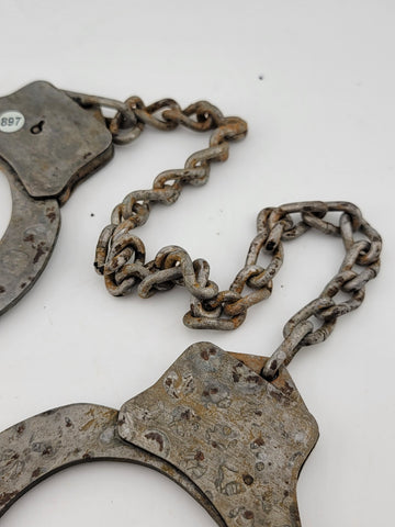 Antique WW2 Era Harvard Lock Company New York Leg Shackles Leg Irons Cuffs