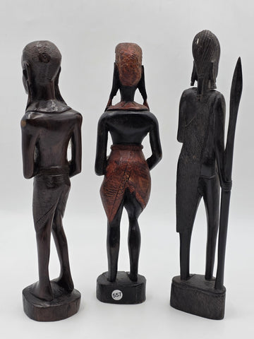 Set Of 3 Vintage Hand Carved Kenyan African Wood Tribal Figures Maasai Sculpture