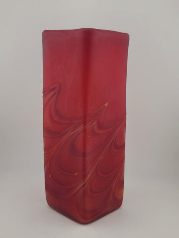 Beautiful Vintage Azerbaijan Glassware Hand Blown Vases  8.5" RED Swirl