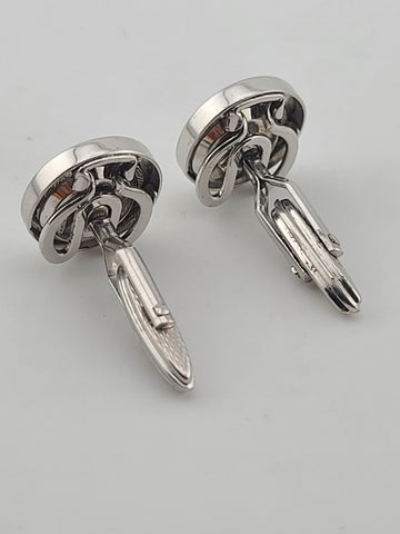 Vintage 1980's Alfred Dunhill Sterling Silver Seashell Round Cufflinks England.