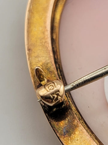 Antique Art Deco 10K gold Portrait carved shell pendant brooch 1&1/4 inch.