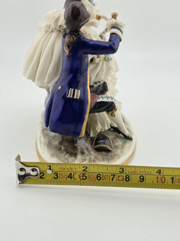 Vintage Sitzendorf Germany Lace Porcelain Courtship Scene Figurine Crown Mark.