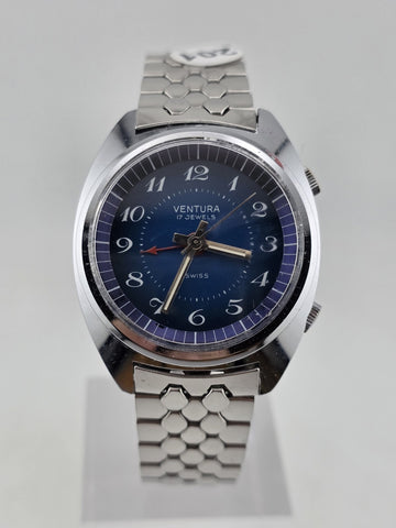 Ultra Rare Vintage 1970's Gents Alarm Watch. Swiss Made Ventura 17 Jewels. Works