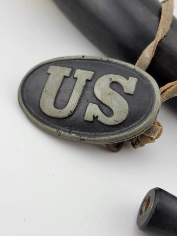Original Pre-WW1 US Military Large Black Powder Horn & Belt Buckle