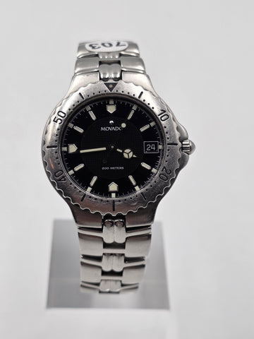 Vtg Movado 200M Diver Men's Swiss Quartz Black Dial Stainless Steel Watch. Works